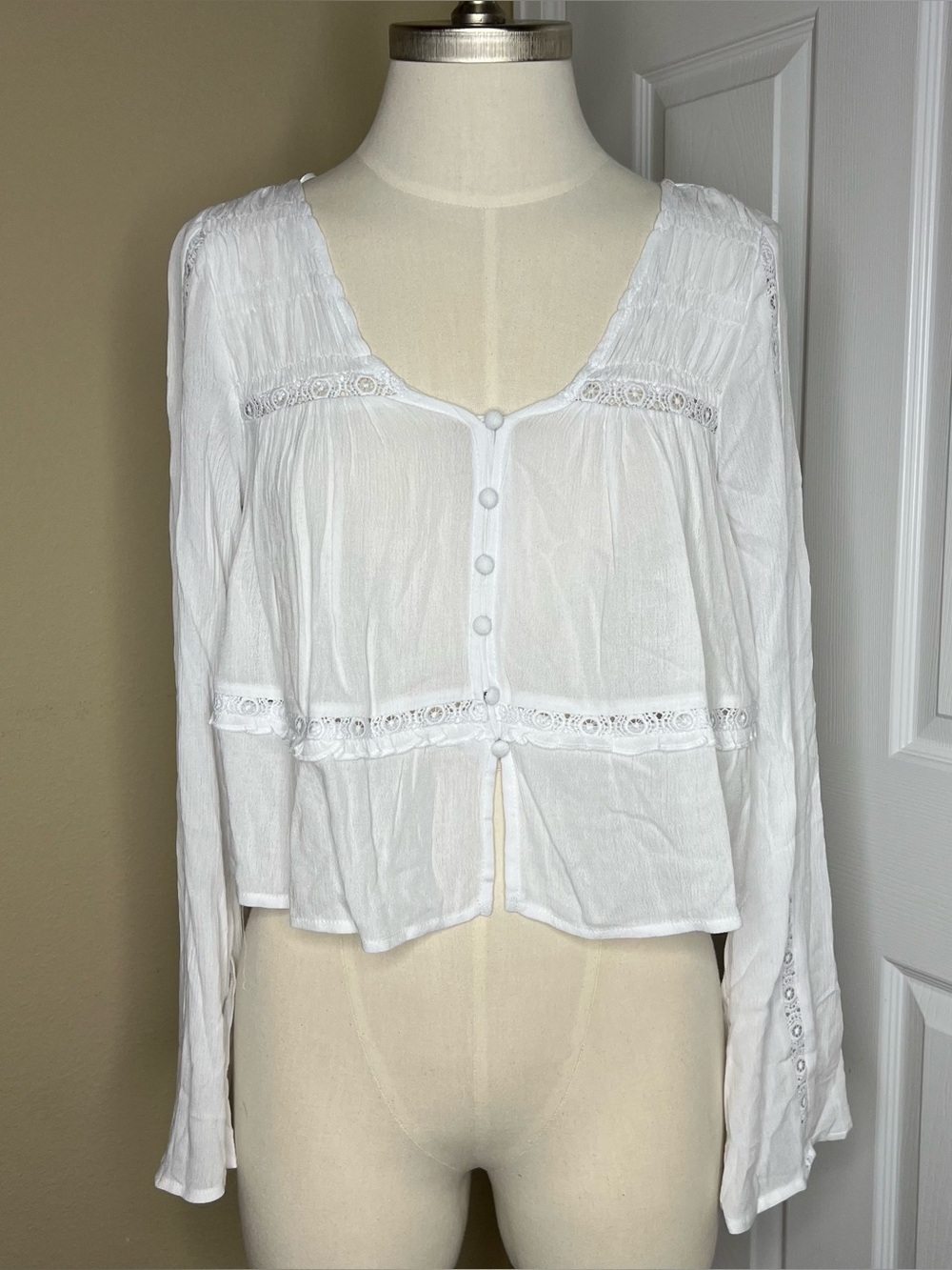 White Lace Trim Women’s Blouse